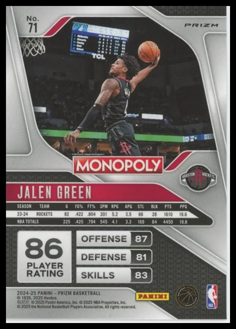 2024-25 Panini Prizm Monopoly Red Jalen Green #71 Houston Rockets Basketball NBA - Basketball Card Single