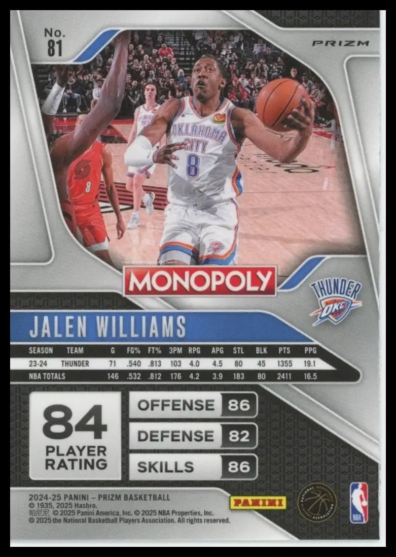 2024-25 Panini Prizm Monopoly Red Jalen Williams #81 Oklahoma City Thunder Card - Basketball Card Single