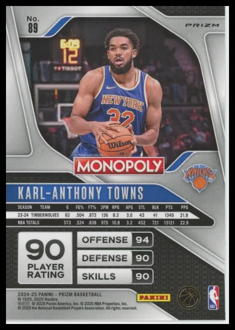 2024-25 Panini Prizm Monopoly Red Karl Anthony Towns #89 New York Knicks Card - Basketball Card Single