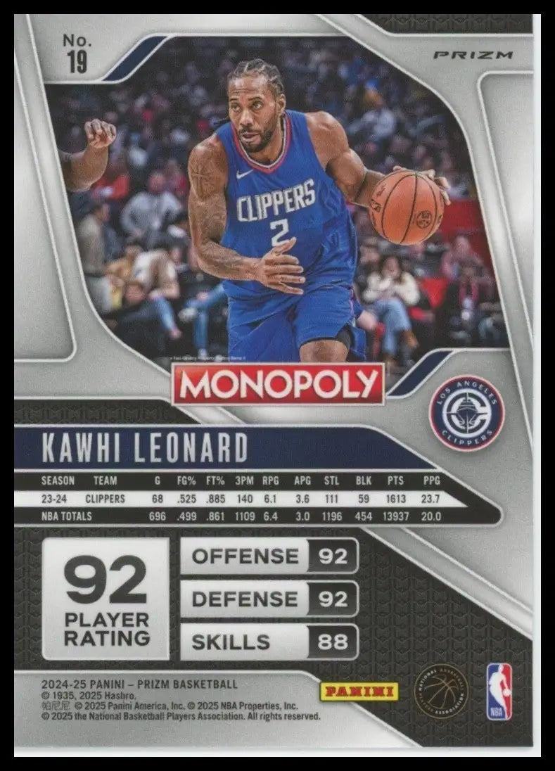 2024-25 Panini Prizm Monopoly Red Kawhi Leonard #19 Los Angeles Clippers Card - Basketball Card Single