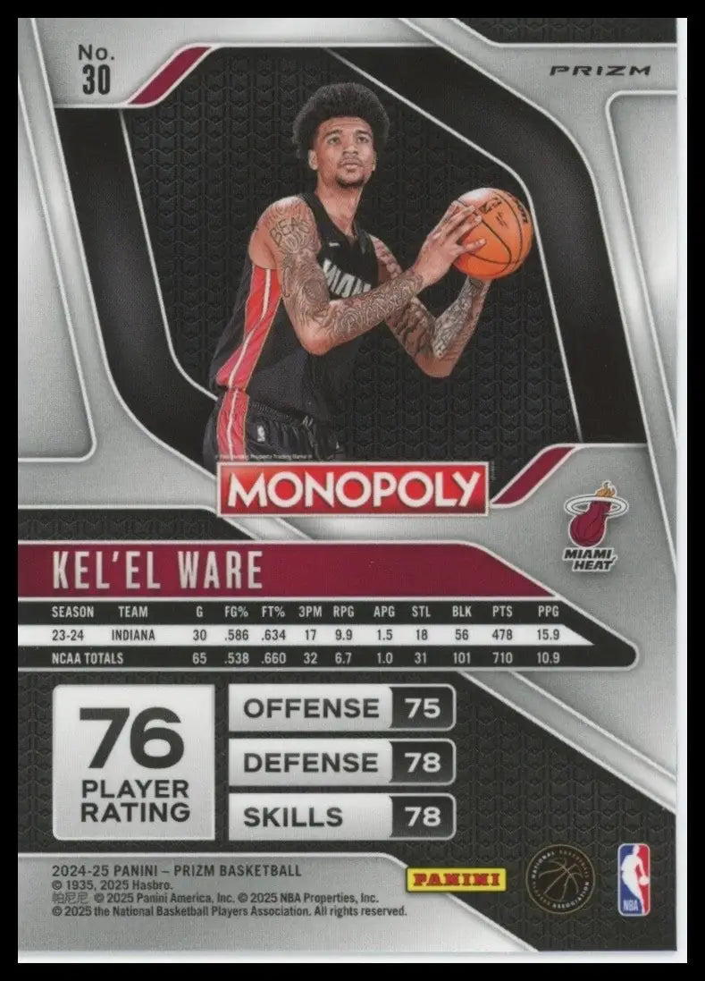 2024-25 Panini Prizm Monopoly Red Kelel Ware Rookie #30 Miami Heat Basketball - Basketball Card Single