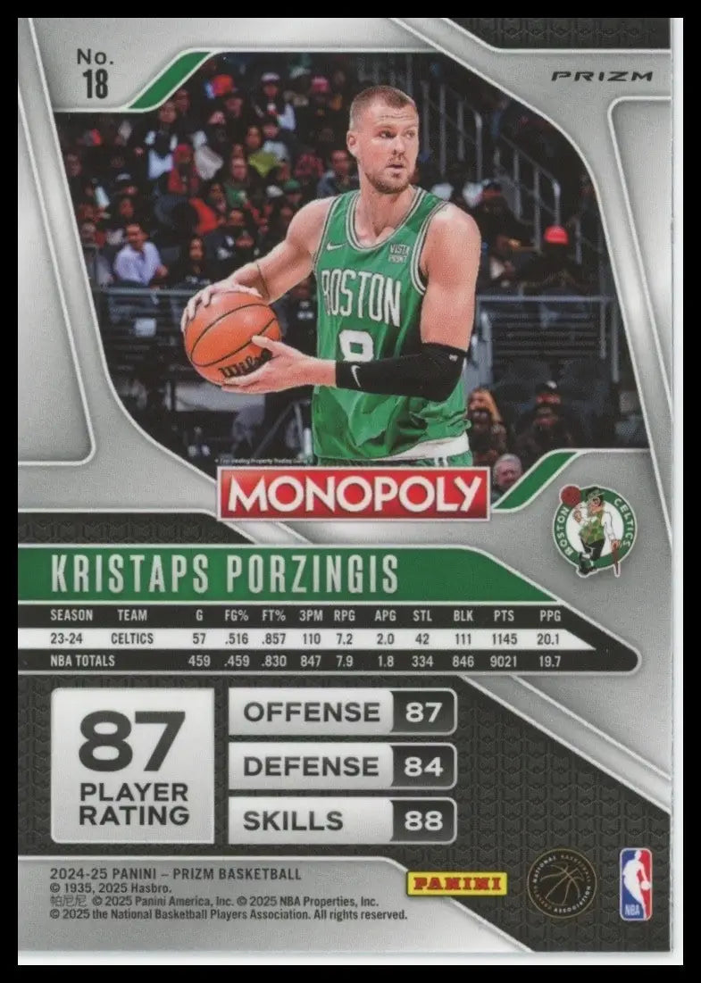 2024-25 Panini Prizm Monopoly Red Kristaps Porzingis #18 Boston Celtics Card NBA - Basketball Card Single