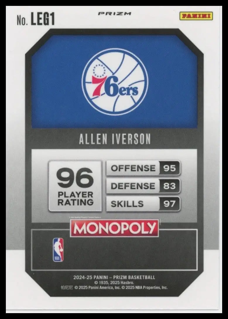 2024-25 Panini Prizm Monopoly Red Legends Allen Iverson #LEG1 Philadephia 76ers - Basketball Card Single
