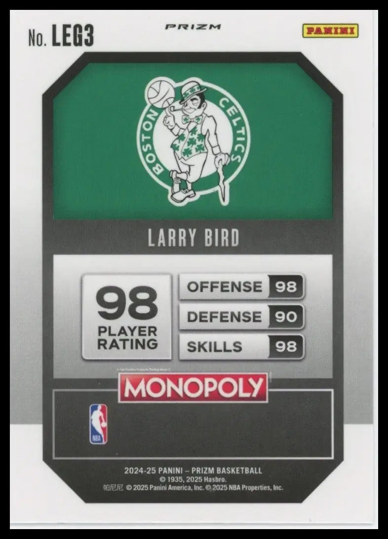2024-25 Panini Prizm Monopoly Red Legends Larry Bird #LEG3 Boston Celtics Card - Basketball Card Single
