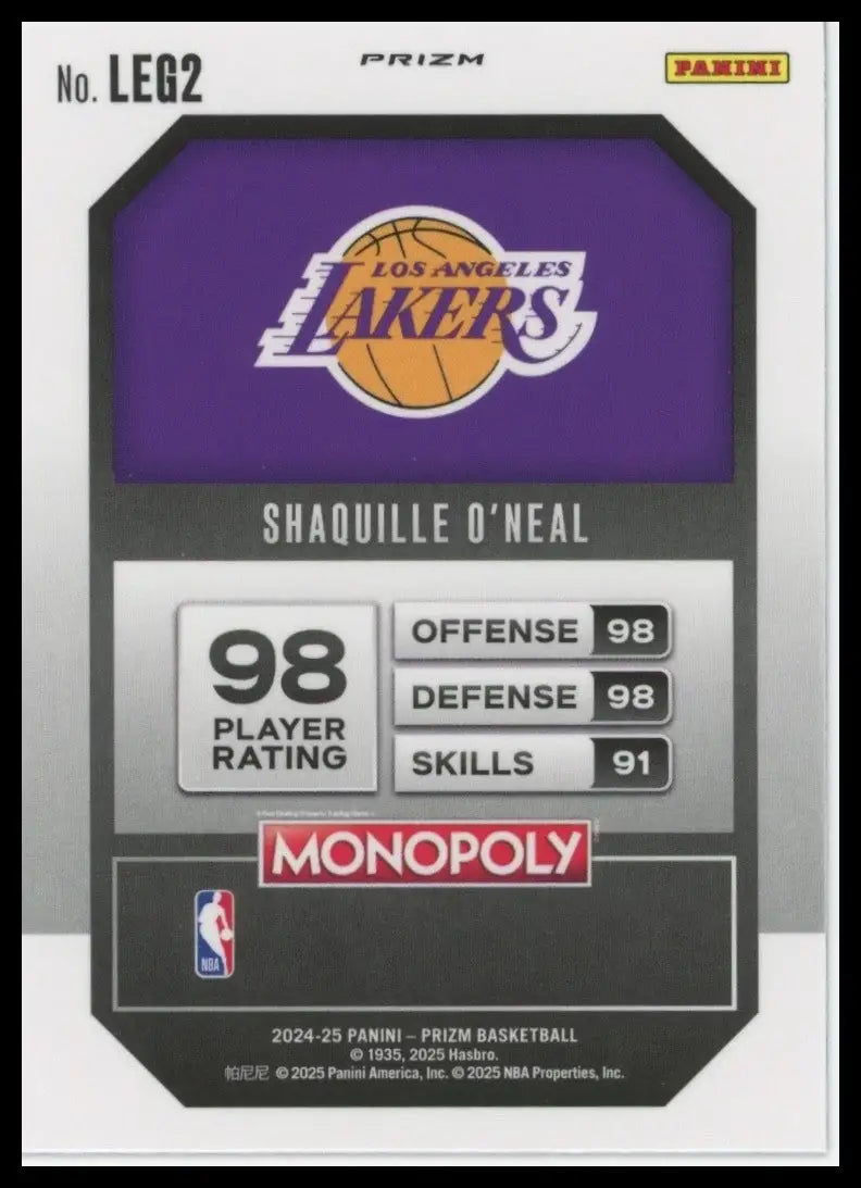 2024-25 Panini Prizm Monopoly Red Legends Shaquille ONeal #LEG2 LA Lakers Card - Basketball Card Single