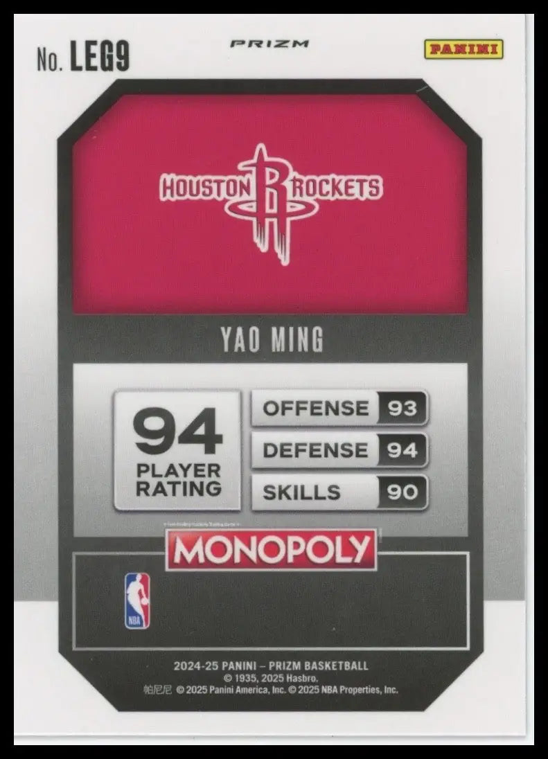 2024-25 Panini Prizm Monopoly Red Legends Yao Ming #LEG9 Houston Rockets Card - Basketball Card Single
