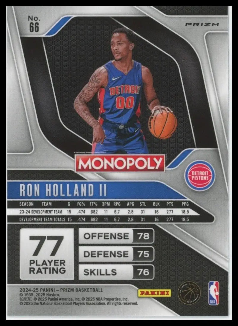 2024-25 Panini Prizm Monopoly Red Ron Holland II Rookie #66 Detroit Pistons Card - Basketball Card Single