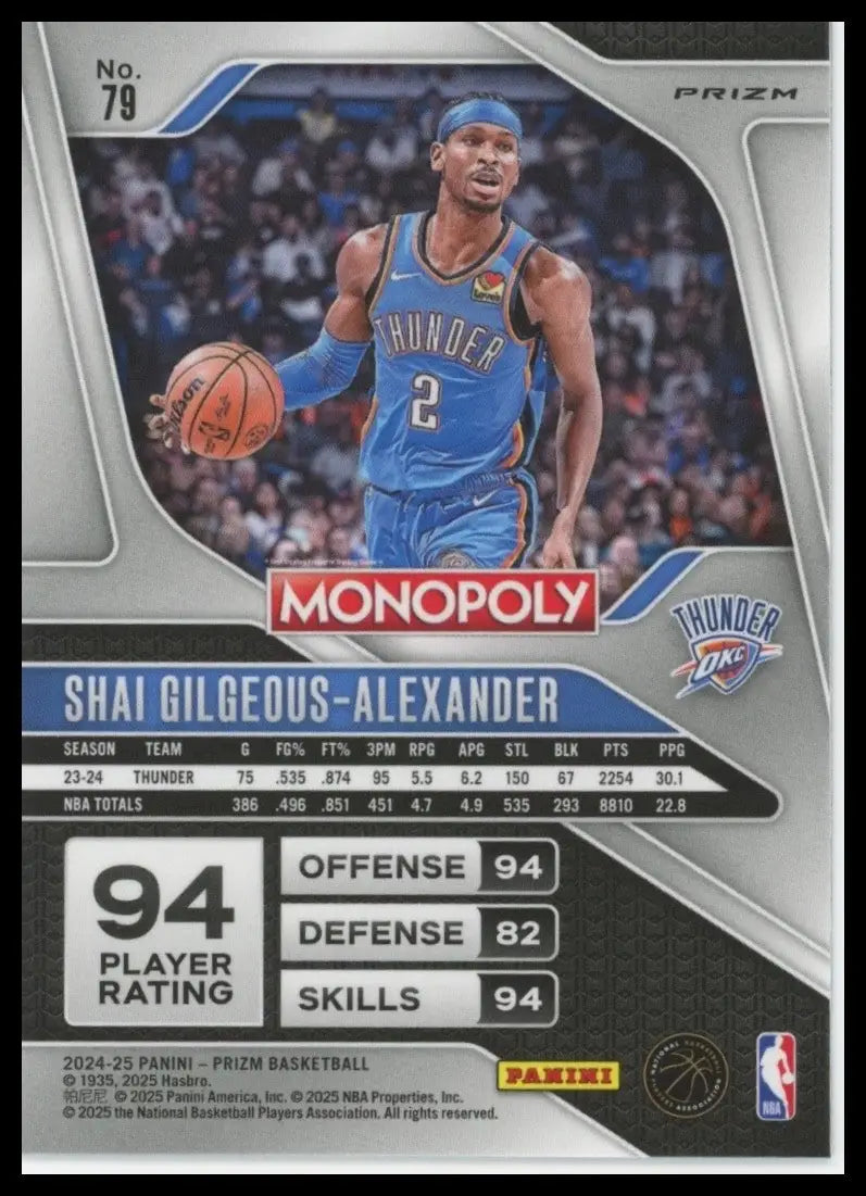 2024-25 Panini Prizm Monopoly Red Shai Gilgeous Alexander #79 OKC Thunder Card - Basketball Card Single