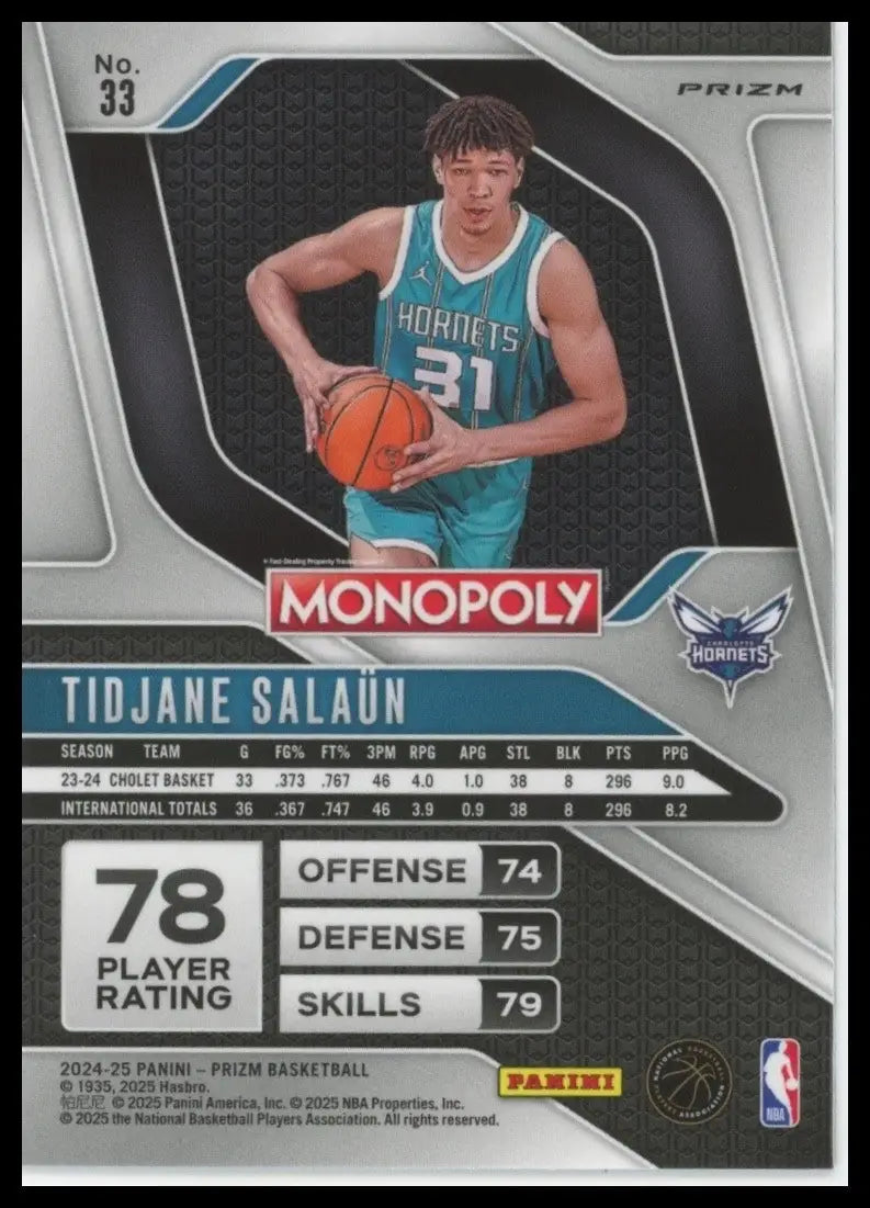 2024-25 Panini Prizm Monopoly Red Tidjane Salaun #33 Rookie Charlotte Hornets - Basketball Card Single