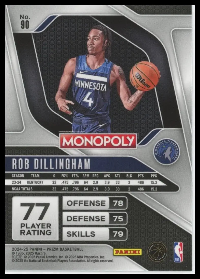 2024-25 Panini Prizm Monopoly Rob Dillingham Rookie #90 Minnesota Timberwolves