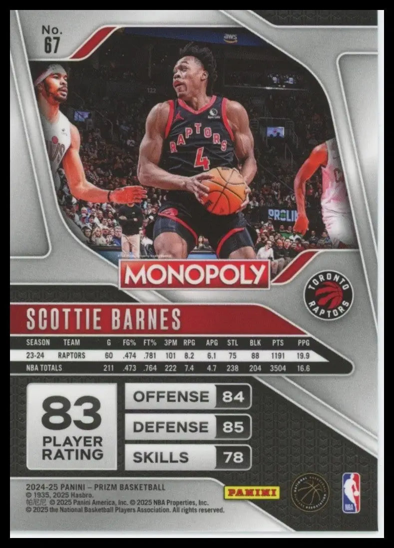 2024-25 Panini Prizm Monopoly Scottie Barnes #67 Toronto Raptors Basketball Card