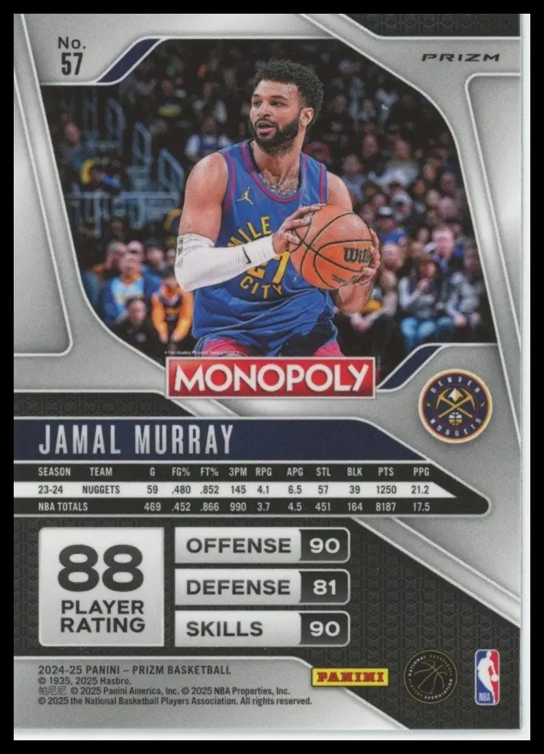 2024-25 Panini Prizm Monopoly Silver Jamal Murray #57 Denver Nuggets Basketball - Basketball Card Single