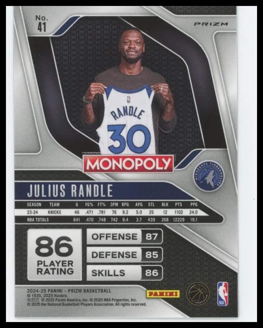 2024-25 Panini Prizm Monopoly Silver Julius Randle #41 Minnesota Timberwolves - Basketball Card Single
