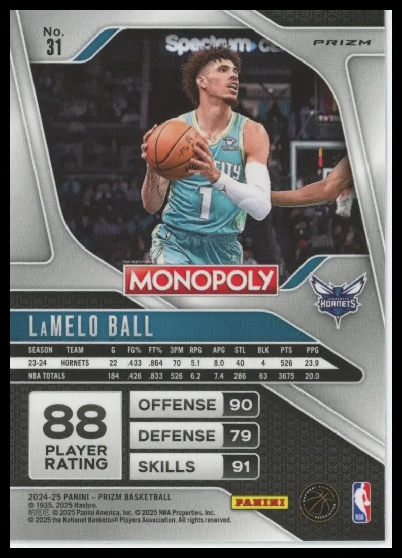 2024-25 Panini Prizm Monopoly Silver LaMelo Ball #31 Charlotte Hornets Card NBA - Basketball Card Single