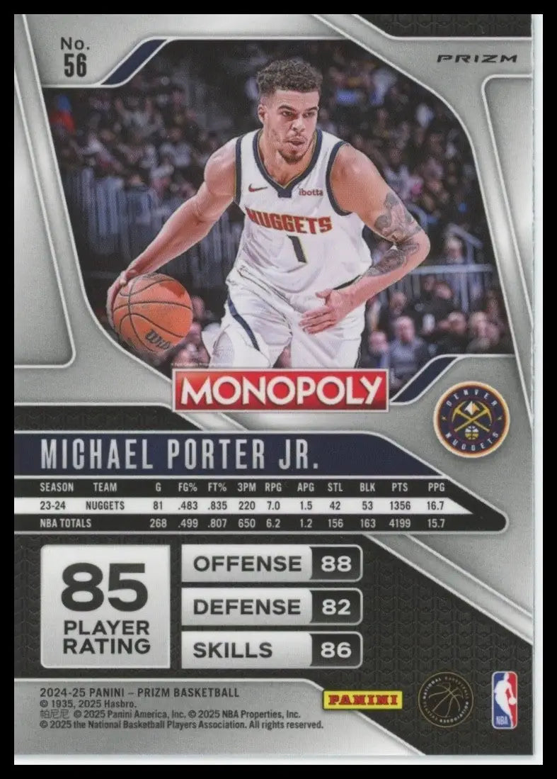 2024-25 Panini Prizm Monopoly Silver Michael Porter Jr #56 Denver Nuggets Card - Basketball Card Single