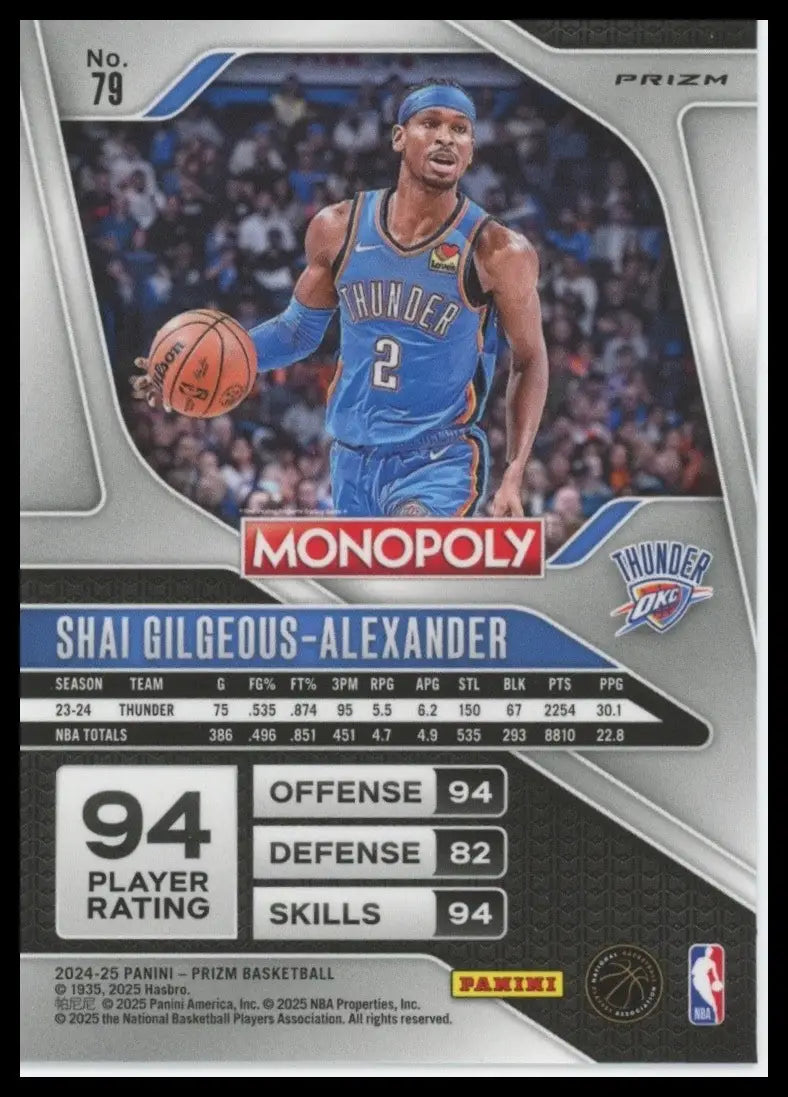 2024-25 Panini Prizm Monopoly Silver Shai Gilgeous Alexander #79 OKC Thunder NBA - Basketball Card Single