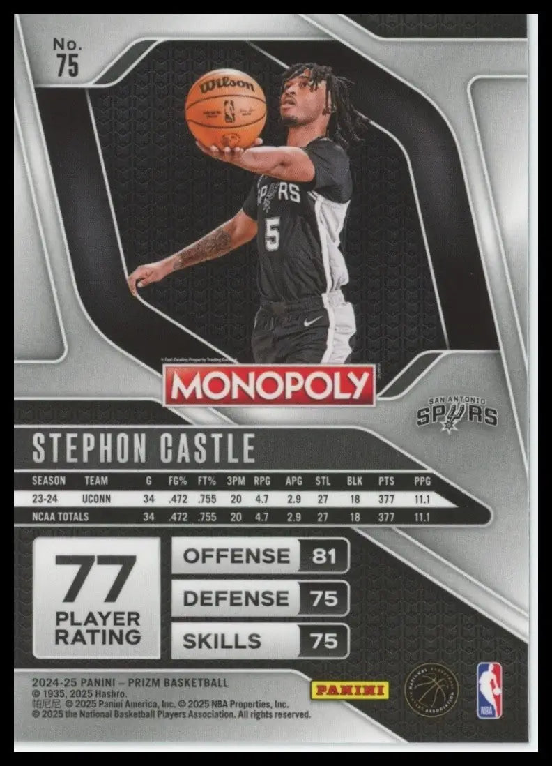 2024-25 Panini Prizm Monopoly Stephon Castle Rookie #75 San Antonio Spurs Card