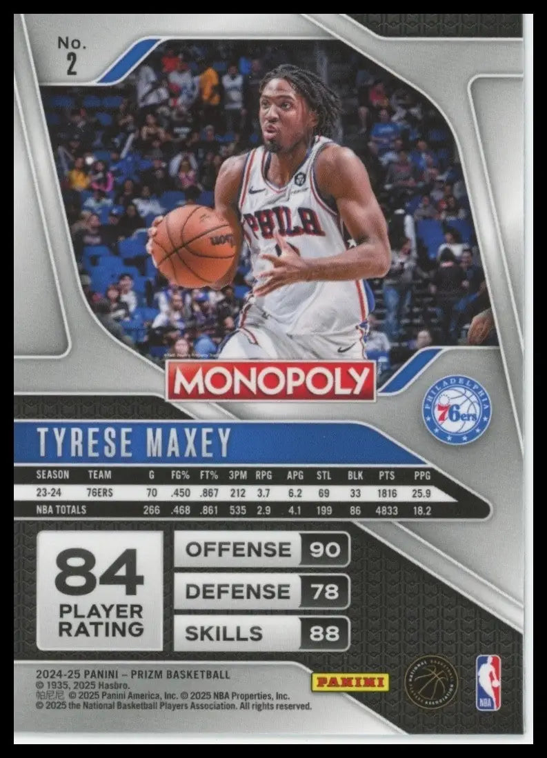 2024-25 Panini Prizm Monopoly Tyrese Maxey #2 Philadelphia 76ers Basketball Card - Basketball Card Single