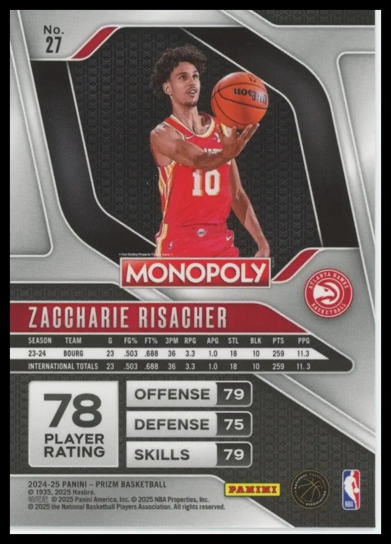 2024-25 Panini Prizm Monopoly Zaccharie Risacher Rookie #27 Basketball Card NBA