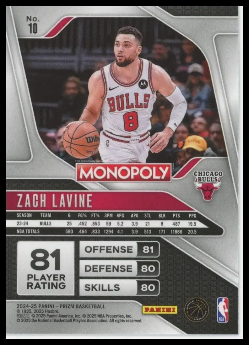 2024-25 Panini Prizm Monopoly Zach Lavine #10 Chicago Bulls Basketball Card NBA
