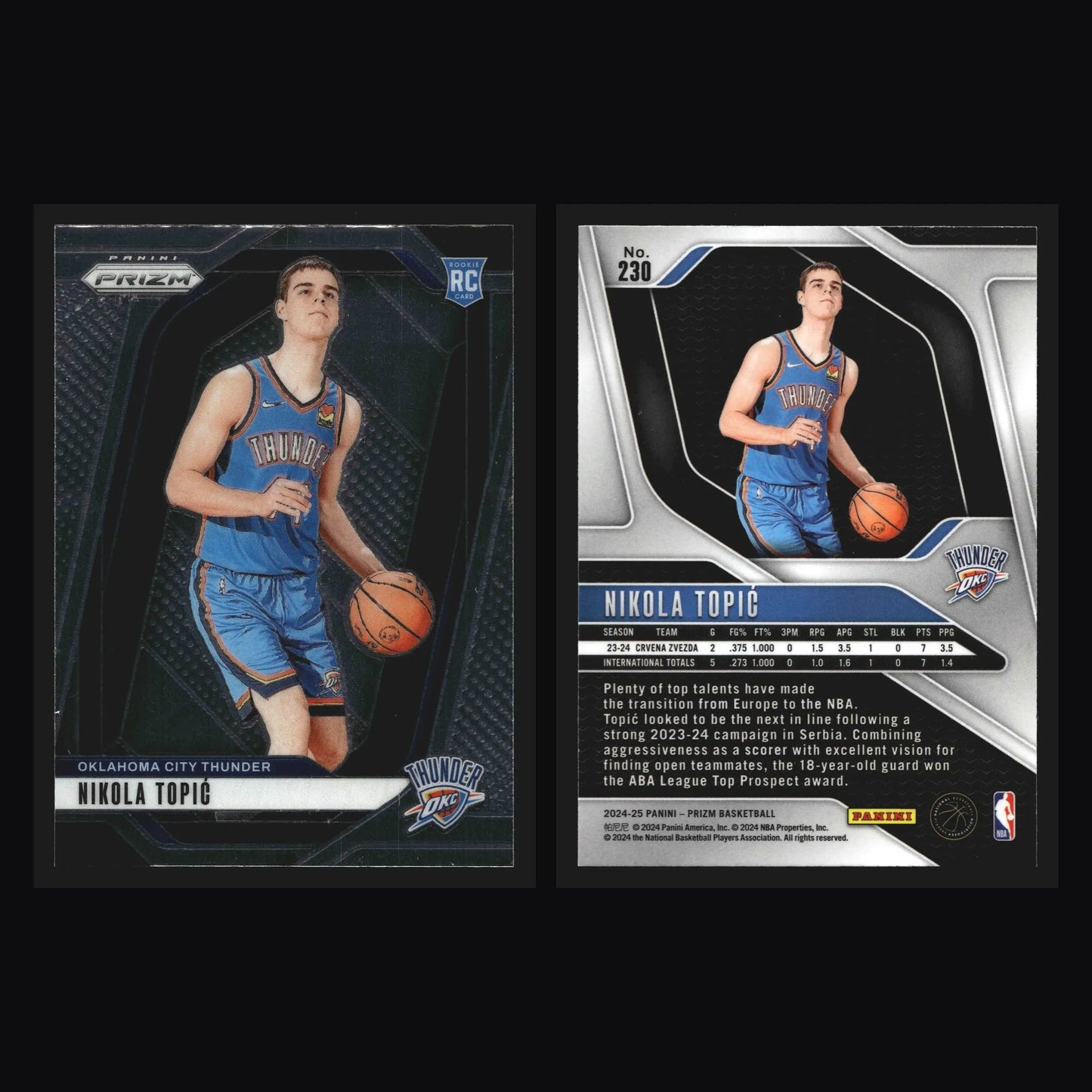 2024-25 Panini Prizm Nikola Topic #230 Oklahoma City Thunder RC - Basketball Card Single