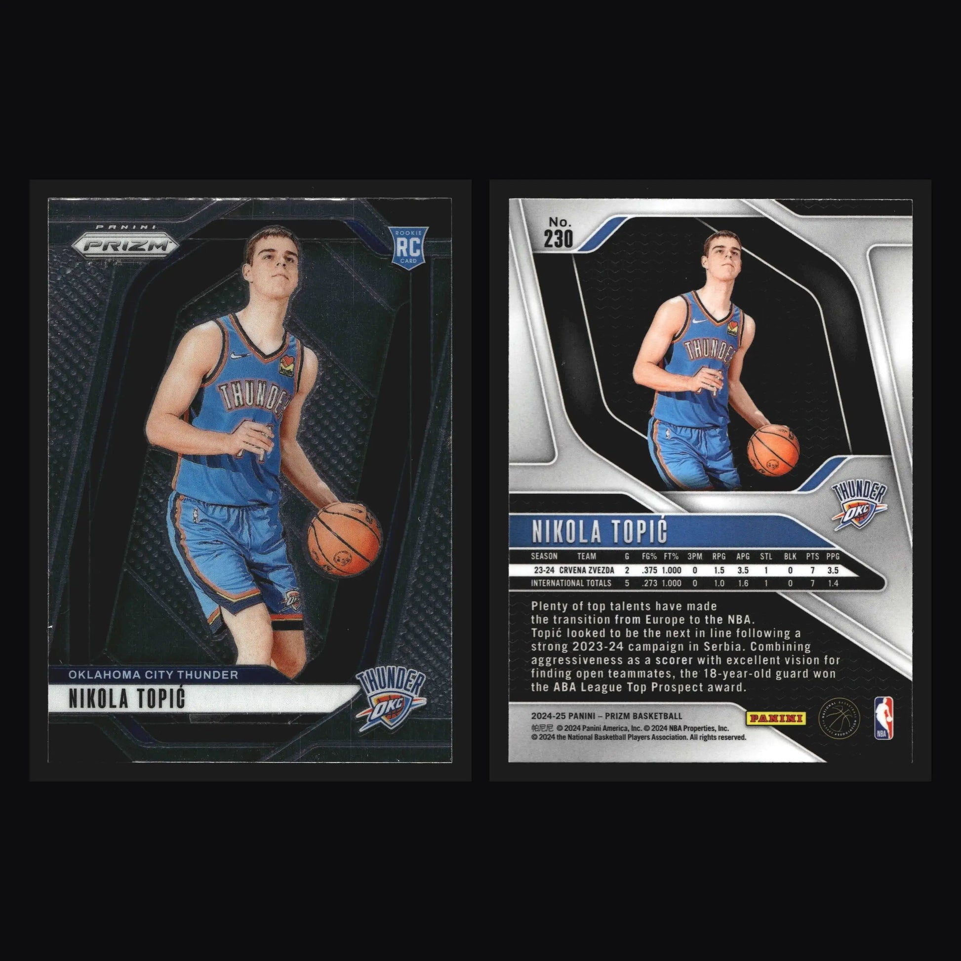 2024-25 Panini Prizm Nikola Topic #230 Oklahoma City Thunder RC - Basketball Card Single