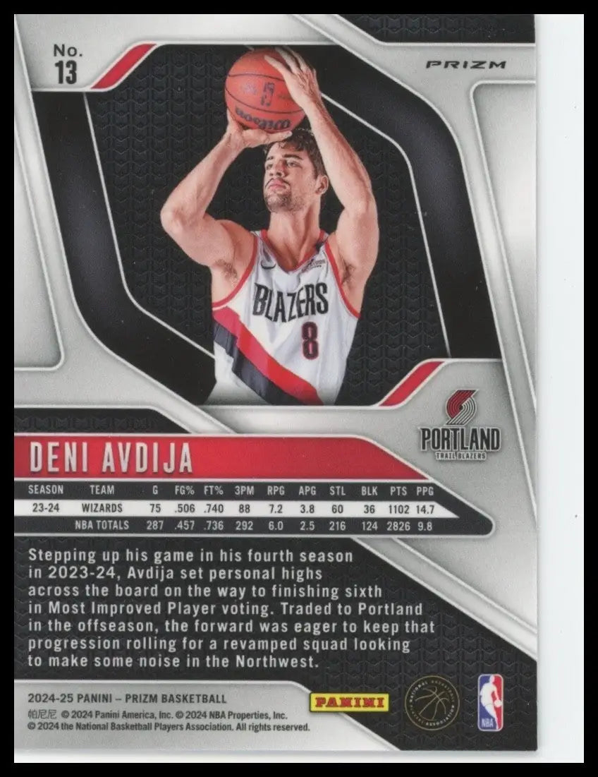 2024-25 Panini Prizm Pink Cracked Ice Deni Avdija #13 Portland Trail Blazers NBA - Basketball Card Single
