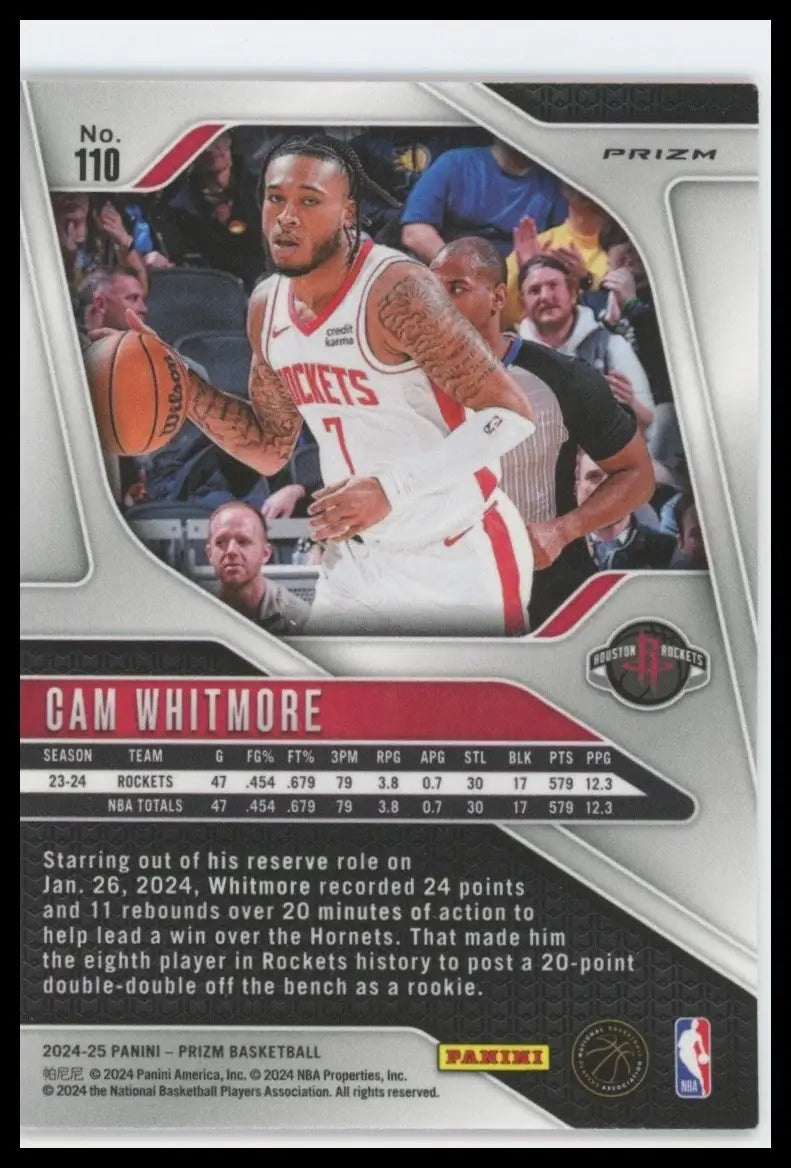 2024-25 Panini Prizm Pink Ice Cam Whitmore #110 Houston Rockets Basketball Card