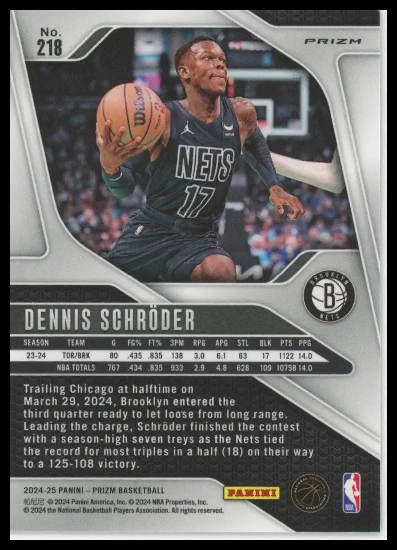 2024-25 Panini Prizm Pink Ice Dennis Schroder #218 Brooklyn Nets Basketball Card