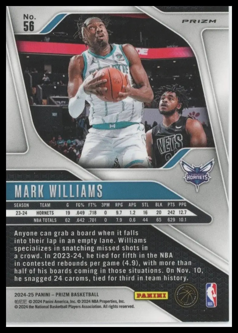2024-25 Panini Prizm Pink Ice Mark Williams #56 Charlotte Hornets Basketball NBA - Basketball Card Single