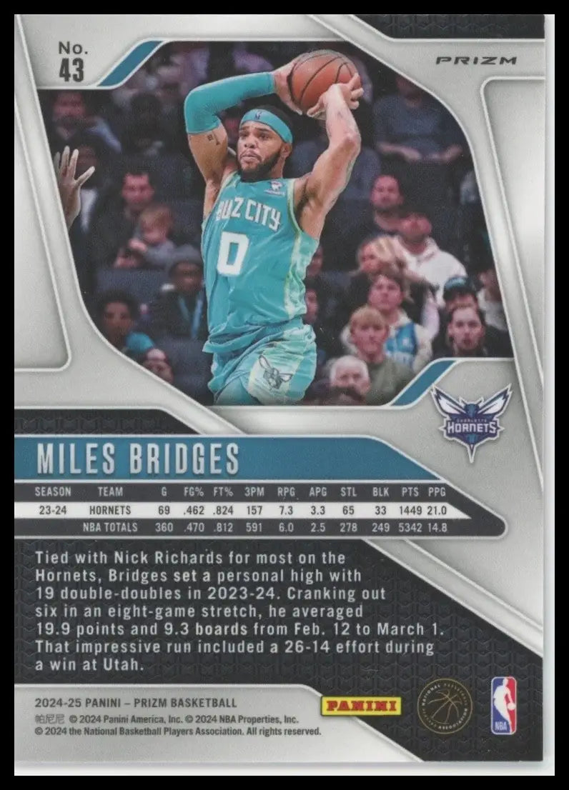 2024-25 Panini Prizm Pink Ice Miles Bridges #43 Charlotte Hornets Basketball NBA - Basketball Card Single