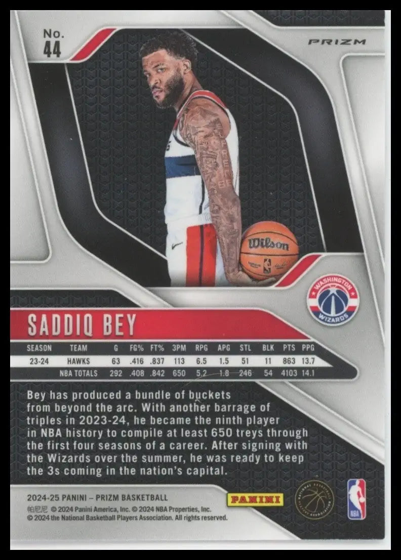 2024-25 Panini Prizm Pink Ice Saddiq Bey #44 Washington Wizards Basketball Card - Basketball Card Single