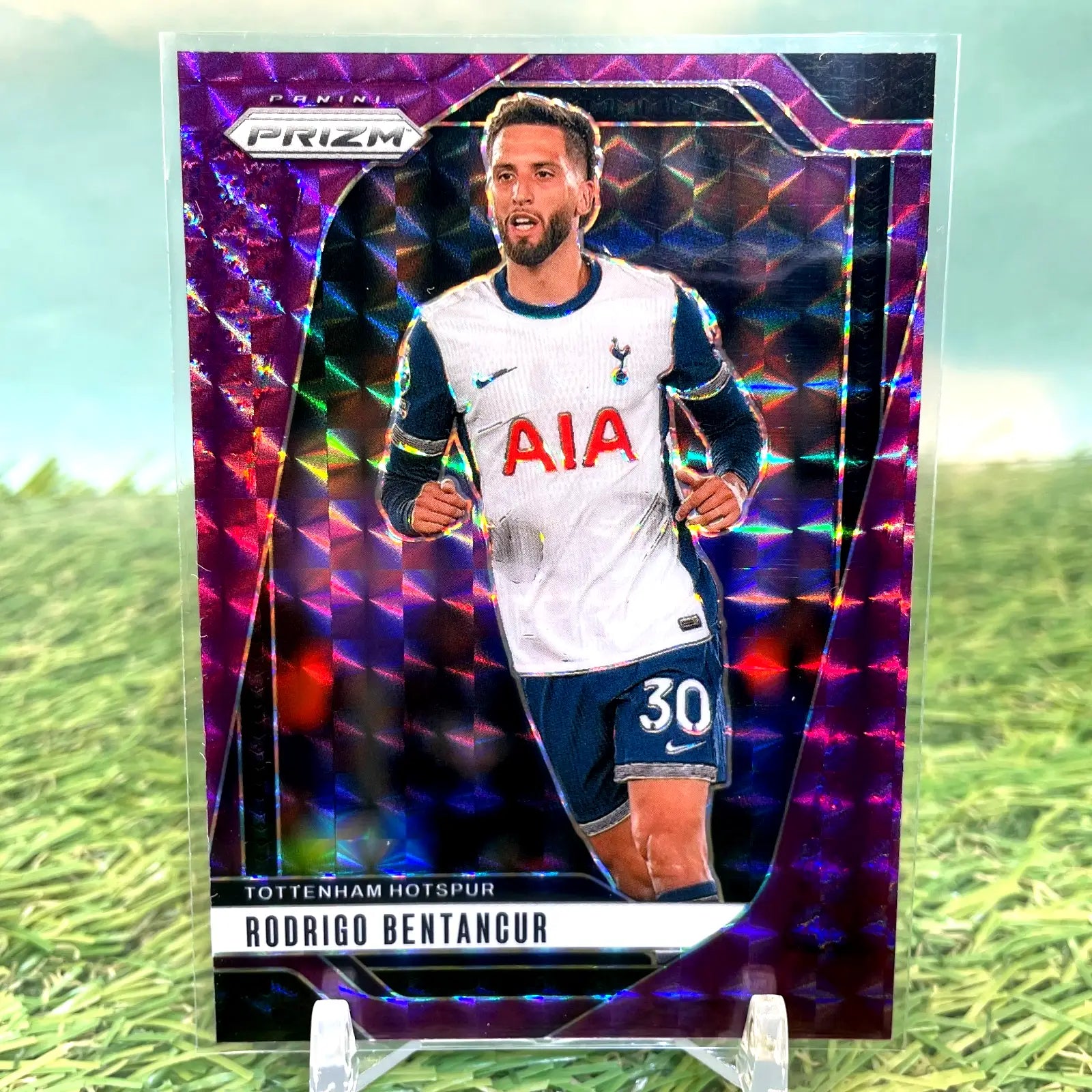 2024-25 Panini Prizm Premier League #83 Rodrigo Bentancur Purple Mosaic #/249 - Soccer Card Single