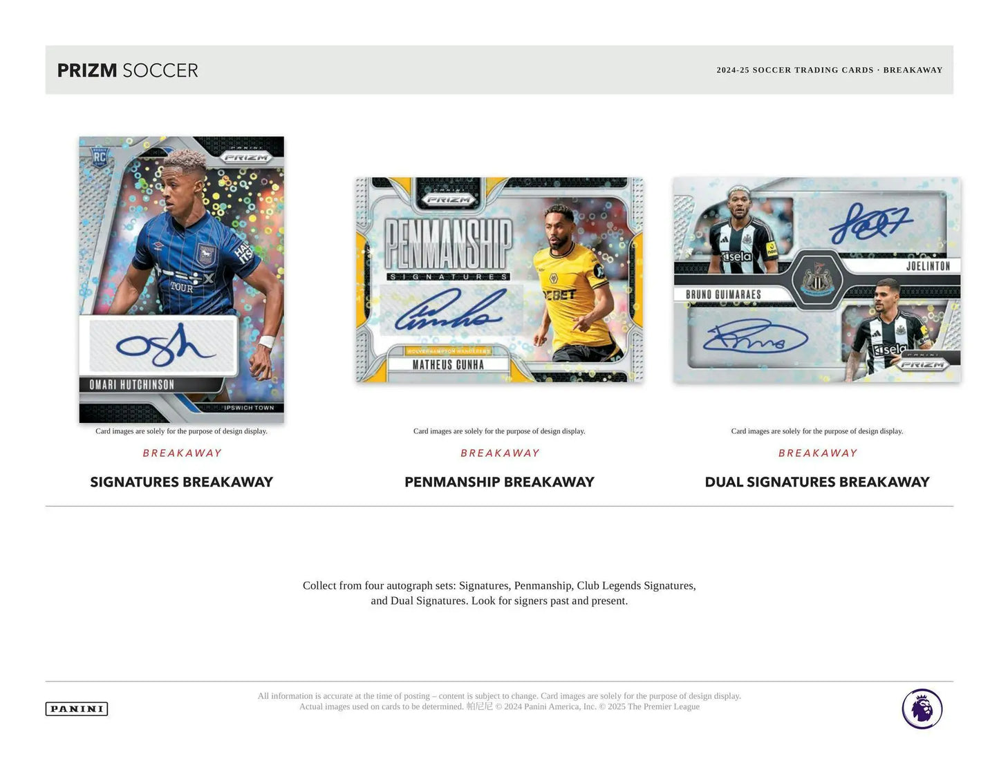 Soccer trading cards featuring breakaway prizms from 2024-25 Panini Prizm EPL Breakaway Box
