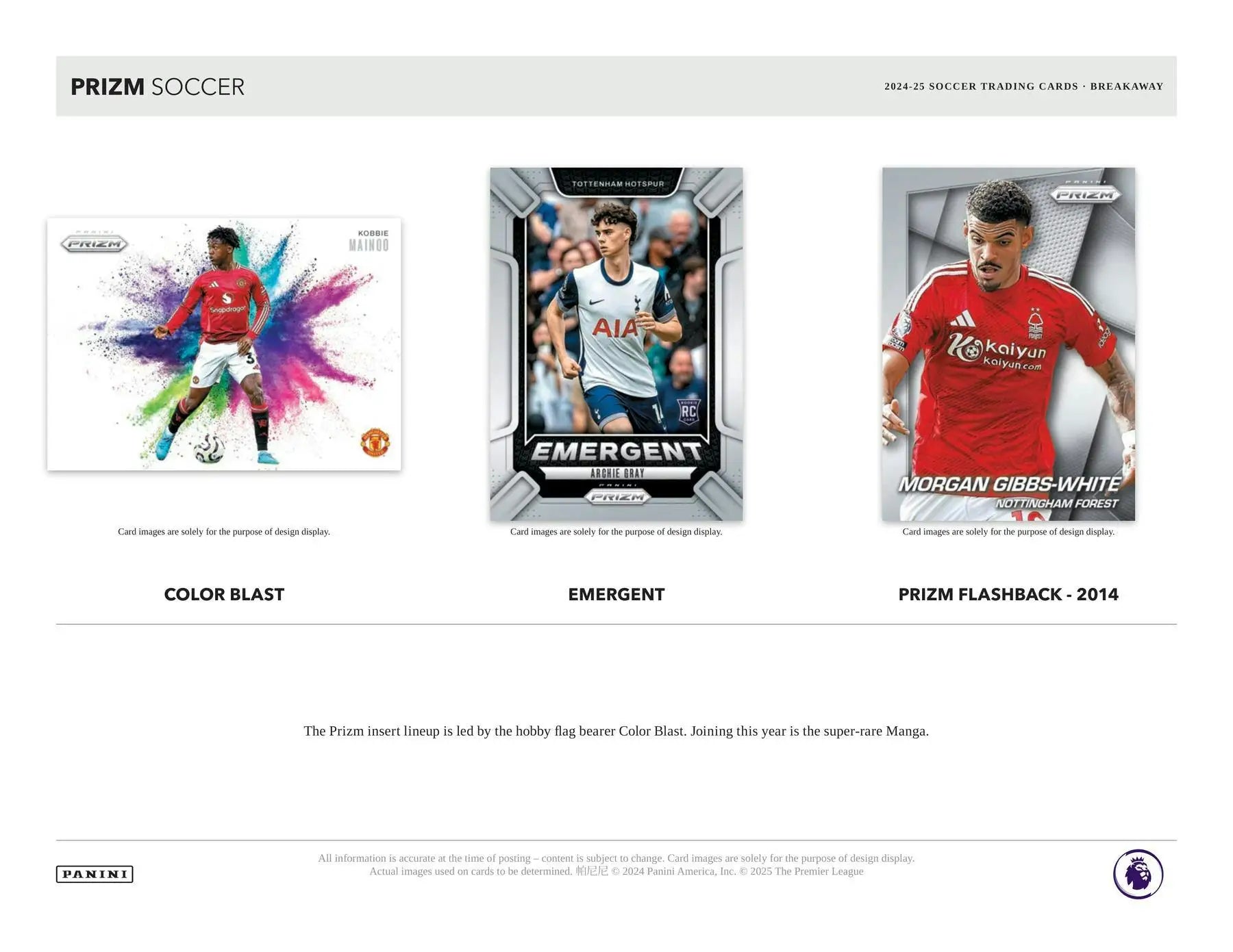 Soccer trading cards featuring breakaway Prizms from 2024-25 Panini Prizm EPL Box