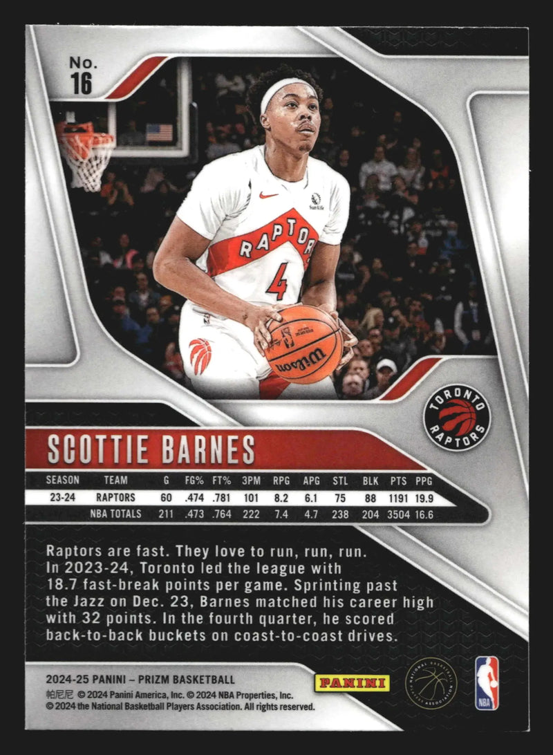 2024-25 Panini Prizm Scottie Barnes #16 Toronto Raptors