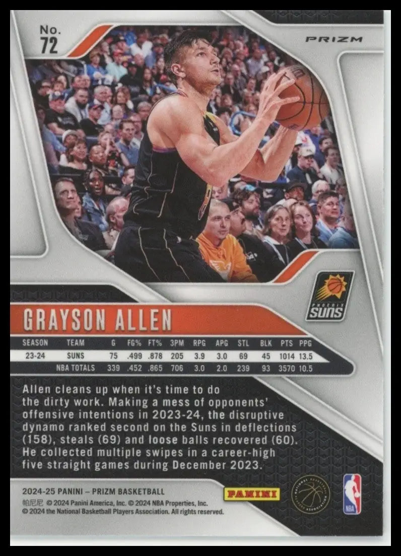 2024-25 Panini Prizm Silver Grayson Allen #72 Phoenix Suns Basketball Card NBA - Basketball Card Single
