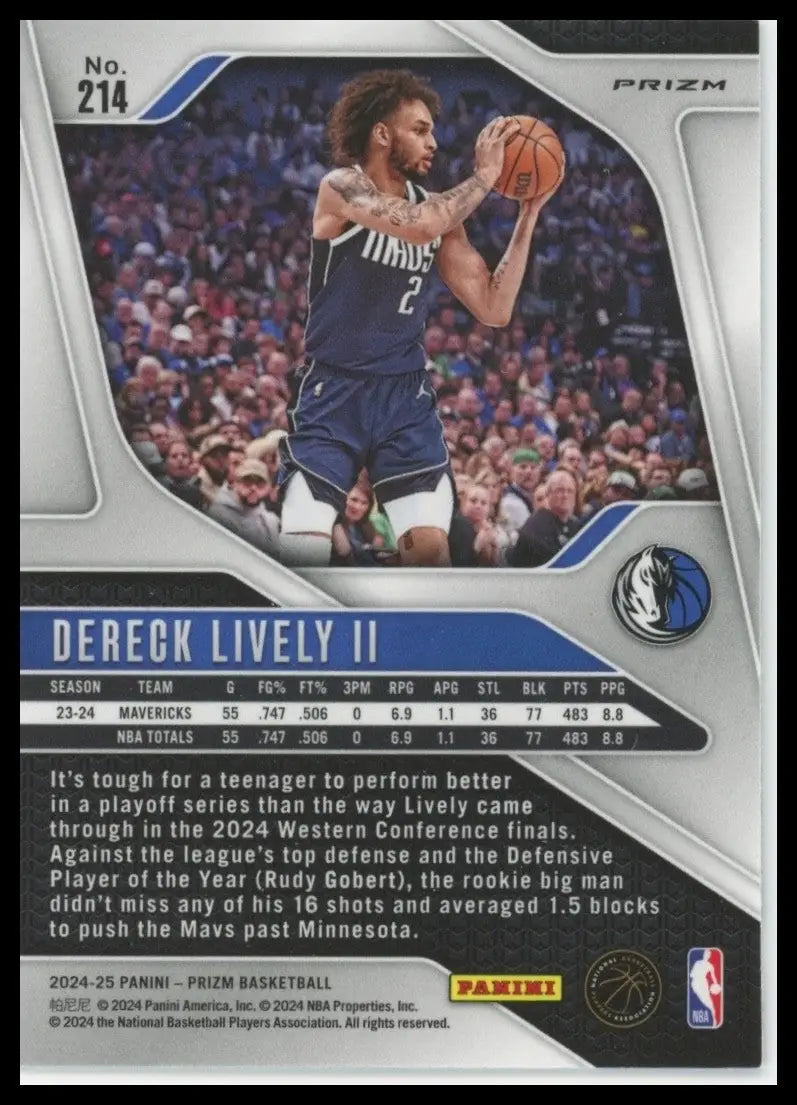 2024-25 Panini Prizm Silver Ice Dereck Lively #214 Dallas Mavericks Basketball - Basketball Card Single
