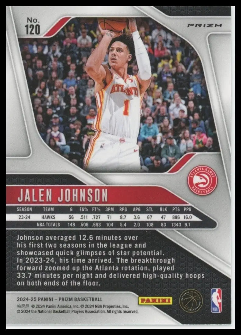 2024-25 Panini Prizm Silver Jalen Johnson #120 Atlanta Hawks Basketball Card NBA