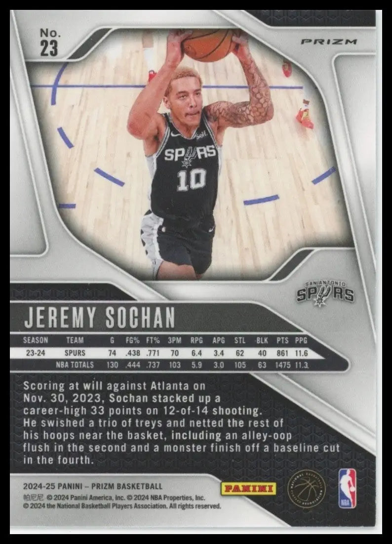 2024-25 Panini Prizm Silver Jeremy Sochan #23 San Antonio Spurs Basketball Card - Basketball Card Single