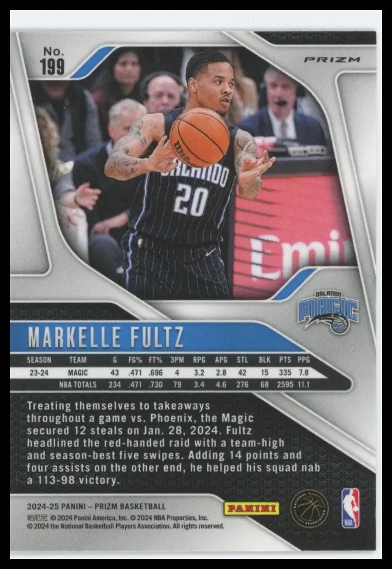 2024-25 Panini Prizm Silver Markelle Fultz #199 Orlando Magic Basketball Card