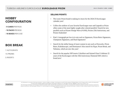 2024-25 Panini Prizm Turkish Airlines EuroLeague Basketball Hobby Box