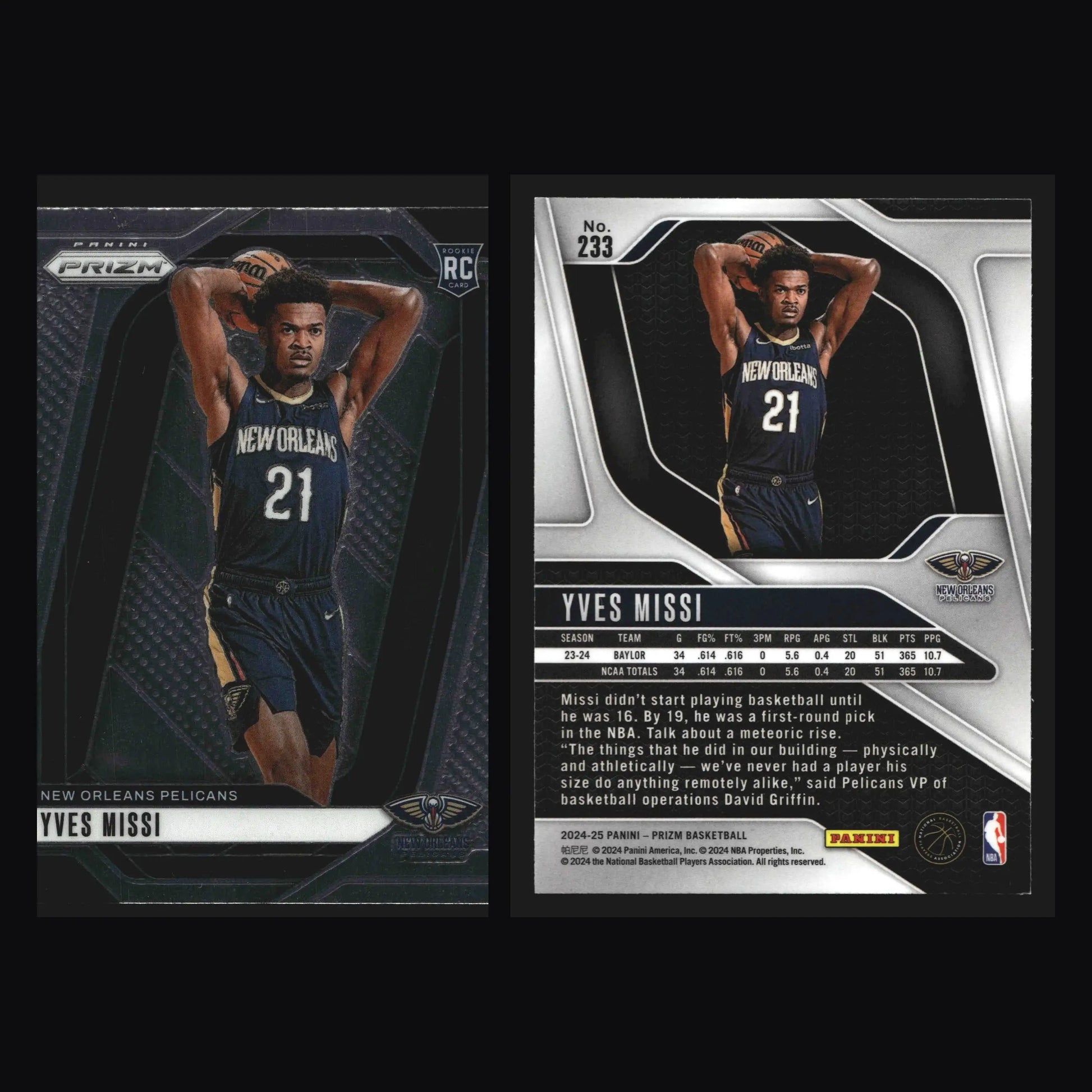 2024-25 Panini Prizm Yves Missi #233 RC New Orleans Pelicans Rookie