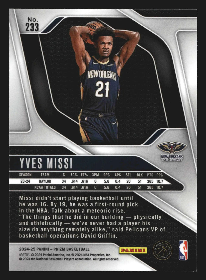 2024-25 Panini Prizm Yves Missi #233 RC New Orleans Pelicans Rookie