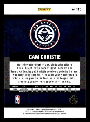 2024-25 Panini Revolution #113 Cam Christie Base RC Los Angeles Clippers - Basketball Card Single