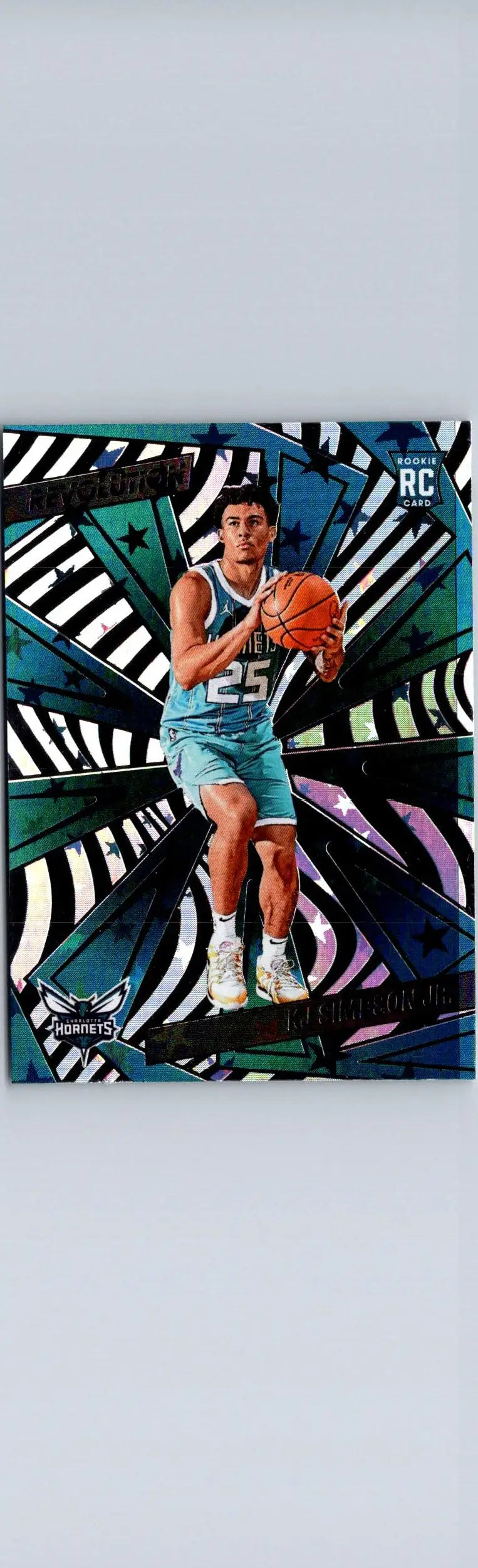 Basketball trading card featuring KJ Simpson Jr. in a teal jersey from Panini Revolution