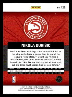 2024-25 Panini Revolution #126 Nikola Durisic Base RC Atlanta Hawks - Basketball Card Single