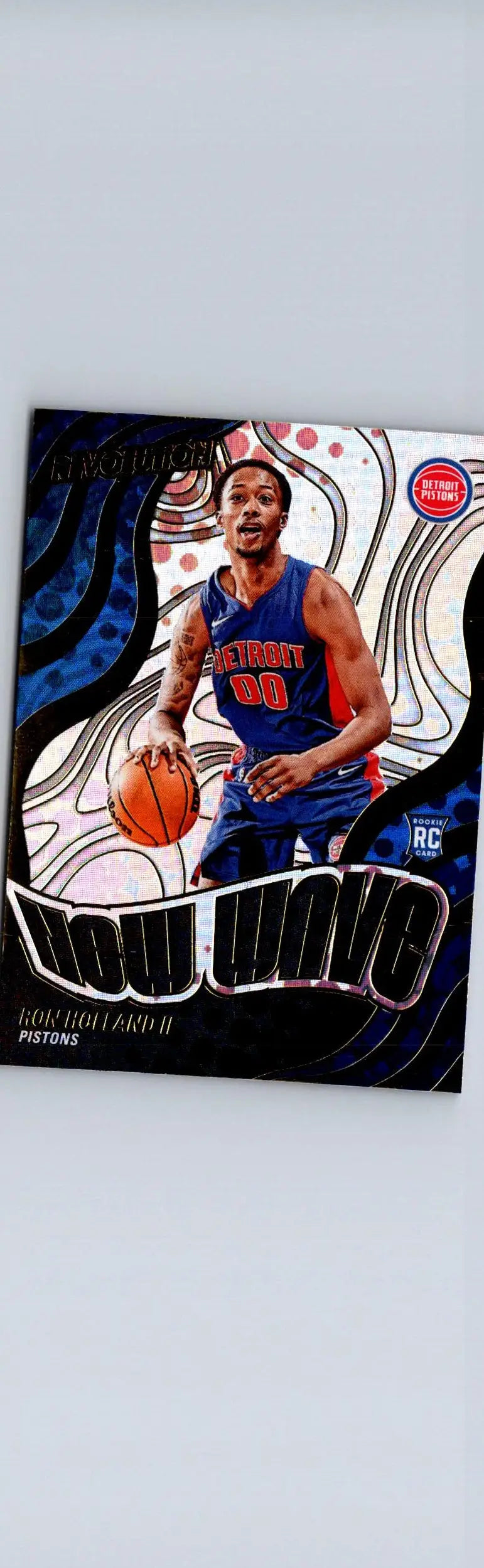 Basketball trading card featuring Ron Holland in a blue Detroit 00 jersey from Panini Revolution