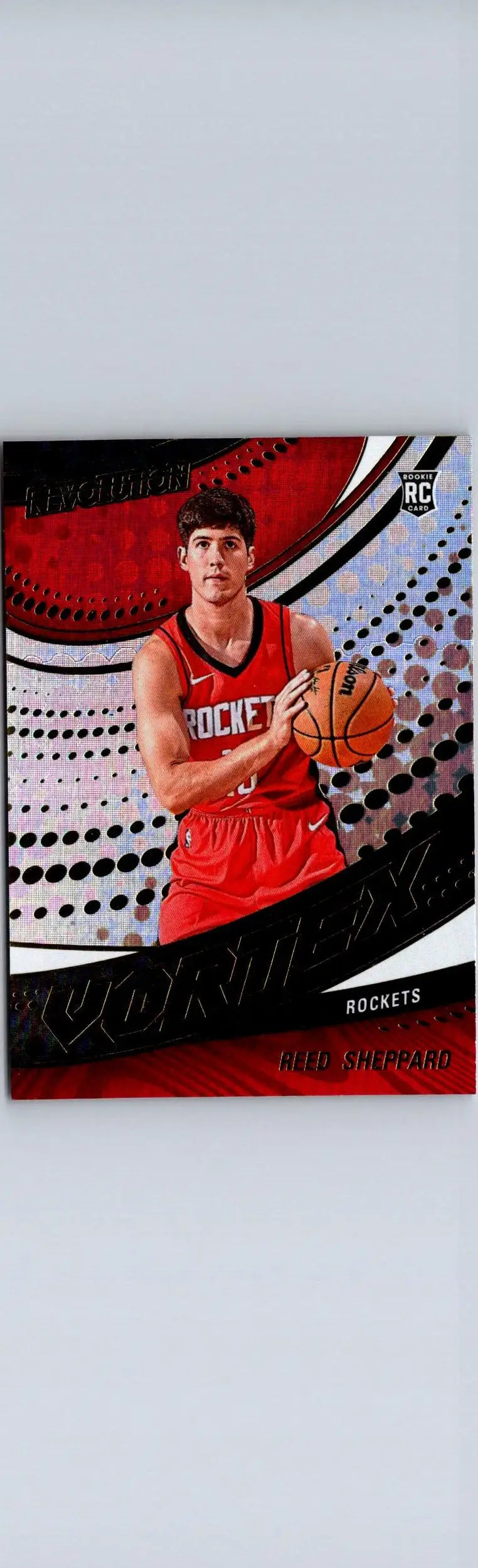 Basketball trading card featuring Reed Sheppard in a Red Rockets uniform from Panini Revolution