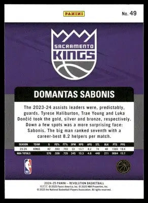 2024-25 Panini Revolution Basketball Domantas Sabonis #49 Basketball - Basketball Card Single